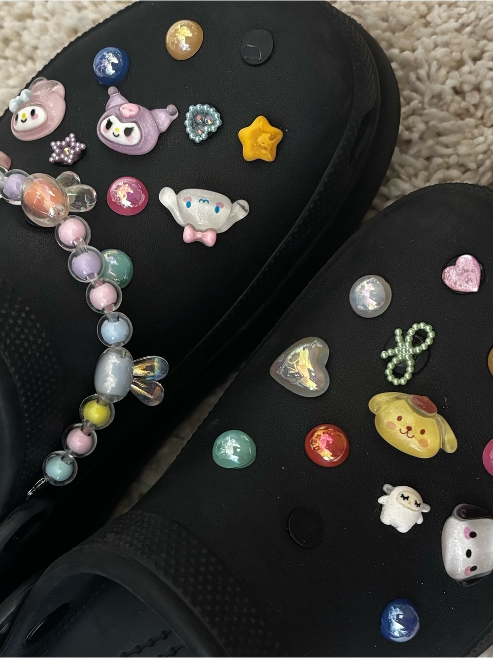 Chunky Black Crocs with Sanrio Jibbitz ✨✨